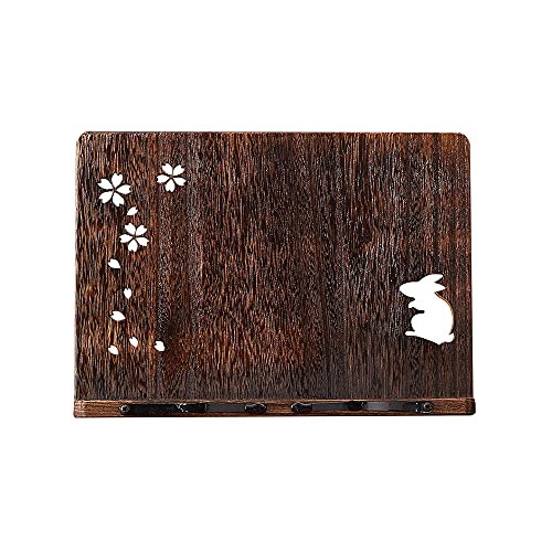 Book Stand with Page Clips, Foldable Reading Rest Holder, Portable Desk Bookrest, Cookbook/Tablet PC/Music Document Stand, Adjustable Wood Reading Frame (Sakura & Rabbit, 11.8 x 8.7 inches) - color: Sakura & Rabbit, size: 11.8 x 8.7 inches