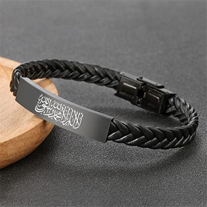 ForeverWill There's No God But Allah Islamic Arabic Calligraphy Leather Bracelet for Men Women, Islam Name of God's Messenger Faith Wristband for Arab Muslims Religious Jewelry Gift for Birthday