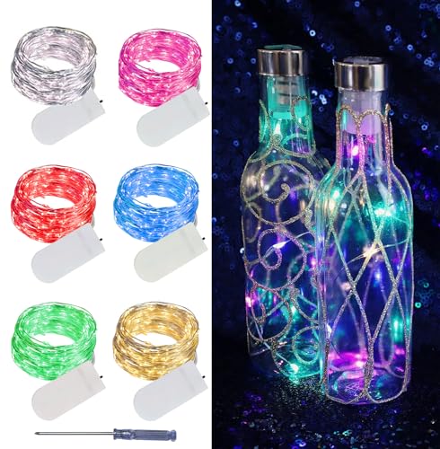 LAMPHOME 6 Pack Fairy Lights Battery Operated String Lights 6.6ft 20 Led Mason Jar Lights Waterproof Silver Wire Light Fireflies DIY Party Wedding Christmas Decoration(6 Pack,Multicolour) - color: Mixed Color, size: 6 PACK
