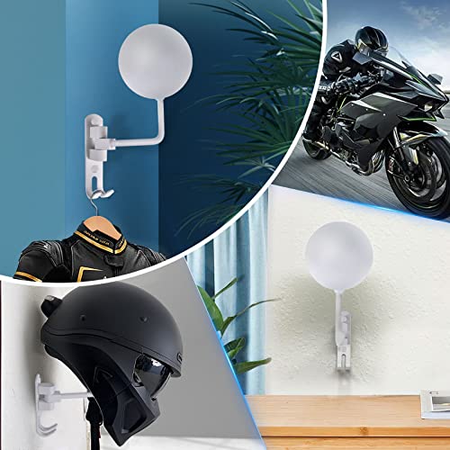 Kikerike Motorcycle Helmet Holder Wall Mount 180 Degree Rotation Metal Bike Helmet Rack Mount Bicycle Helmet Display Stand Hanger with 2 Hooks for Motorcycle Bike Baseball Rugby Helmet - White, 2 Pcs - color: White(2PCS)