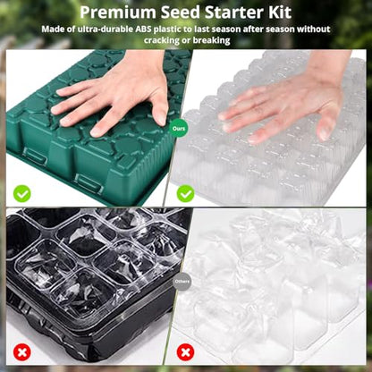 Sondiko Seed Starter Tray with Grow Light, 80 Cells Seed Starter Kit with Humidity Dome, Adjustable Brightness Plant Starter Trays, Indoor Plants Germination Kit(2 Pack) - color: Green