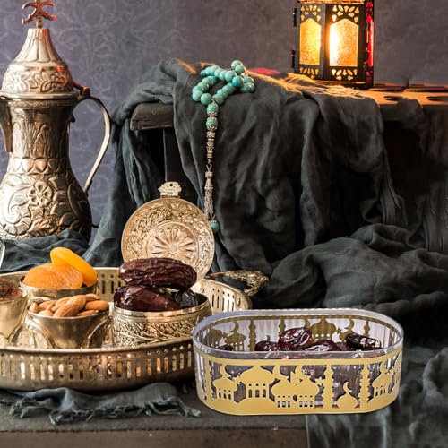 Ramadan Home Decoration, Eid Mubarak Metal Food Trays with Lid, Ramadan Metal Serving Dishes for Eid Mubarak, Metal Eid Mubarak Tray for Table Party