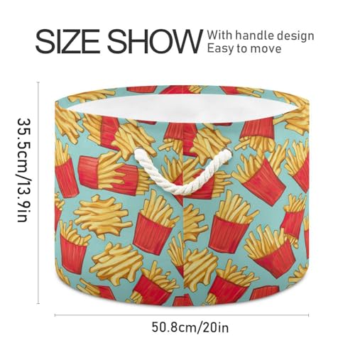 French Fries Pattern Toys Storage Bin with Cotton Rope Large Capacity Clothes Storage Baskets Laundry Hamper Holiday Ornament Box Organizer for Bedroom Bathroom Nursery