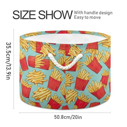 French Fries Pattern Toys Storage Bin with Cotton Rope Large Capacity Clothes Storage Baskets Laundry Hamper Holiday Ornament Box Organizer for Bedroom Bathroom Nursery