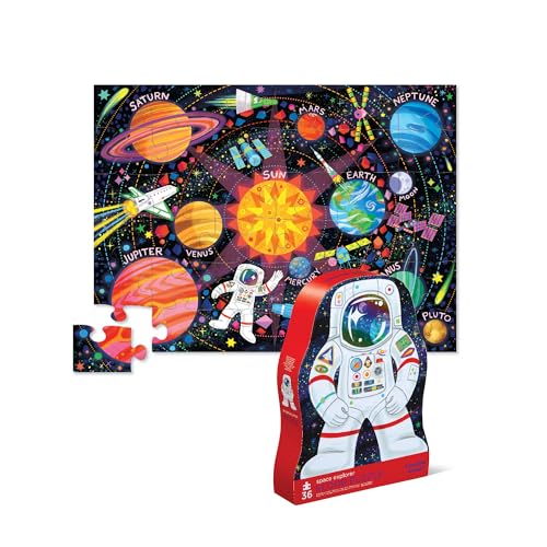Crocodile Creek 36-Piece Jigsaw Floor Puzzle - Fun Floor Puzzles for Kids Ages 3-5 - Heavy-Duty Shaped Box for Storage - Space Explorer - 24" W x 18" H Finished - color: Space Explorer