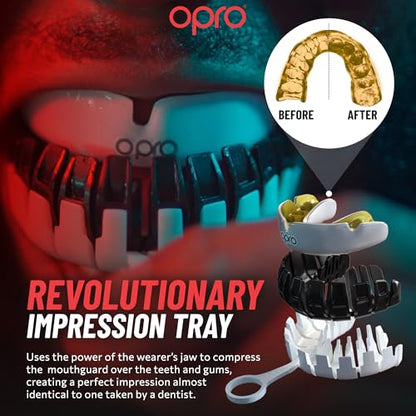 OPRO Instant Custom-Fit Mouthguard – Dentist Level Gum Shield Adult and Kids – OPRO Mouth Guard Boxing and MMA, Self-Fit Gum Shield Rugby – Maximum Protection with Dental Warranty (Dark Blue/Green) - color: Dark Blue/Gold, size: Youth (Under 10)