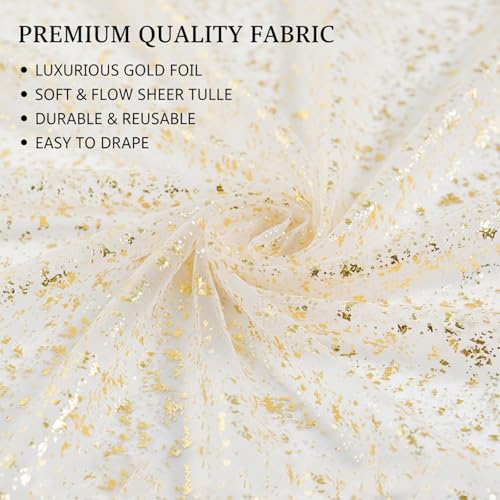 4PCS Gold Sequin Table Runner, 29x120 Inch Sheer Tulle Metallic Foil Table Runners for Wedding Birthday Party Anniversary Holiday Table Decor