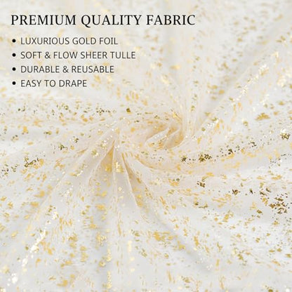 4PCS Gold Sequin Table Runner, 29x120 Inch Sheer Tulle Metallic Foil Table Runners for Wedding Birthday Party Anniversary Holiday Table Decor