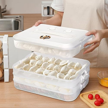Food Storage Containers with Lids, Plastic Cookie Storage Containers Airtight, 4-Layer Stackable Food Containers Dumpling Storage Box, White - color: White