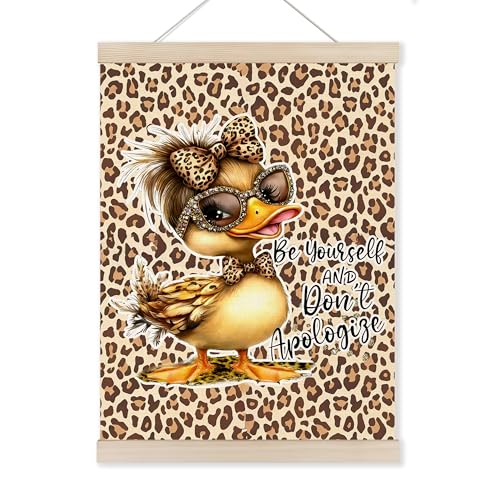 HUGANE Coquette Leopard Bow Duck Inspirational Wall Art Poster Hanger Frame, Be Yourself Cheetah Print Canvas Pictures Prints Framed Hanging Wall Decor for Girls Room Dorm Home, 12x16 Inch - color: Color-22