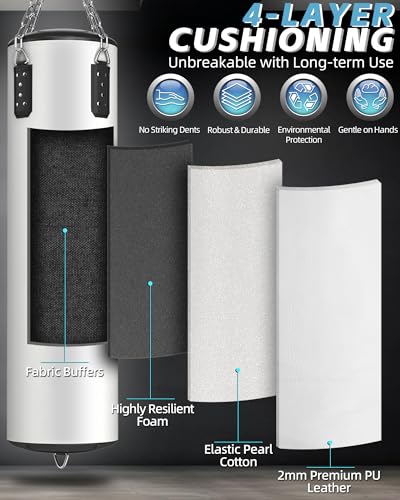 Punching Bag for Adults, 4ft PU Heavy Boxing Bag Set 12OZ Gloves for MMA Muay Thai Kickboxing Training Home Gym, Martial Art (Unfilled) - color: White