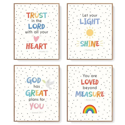 LARTSFRO Bible Christian Wall Art Decor Posters Prints, Inspirational Bible Verses Room Bathroom Bedroom Playroom Dorm Wall Art Decor Aesthetic for Nursery Baby Kids Teen Girls Gifts, Christian Classroom Wall Decor, 10x8 Inch Set of 4 Pcs Pictures (UNFRAM