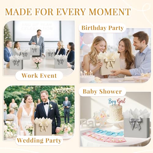 ANZNKU 2PCS Gray & Beige Gift Bags Medium, Gift Wrap Bags with Handles 4 Tissue Paper 2 Ribbons 2 Cards, Wedding Favor Present Bag for Women Graduation Birthday Party Bridal & Baby Shower Engagement - color: Beige+Gray