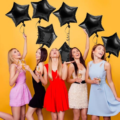 Star Balloons, 18 Inch Foil, 10 PCS Black, Decorative-Balloons, General Celebration, Adult, Unisex Adult, Unisex, Star, Aluminum, 18 inches, Aluminum Foil, Sturdy, Reusable - color: Black