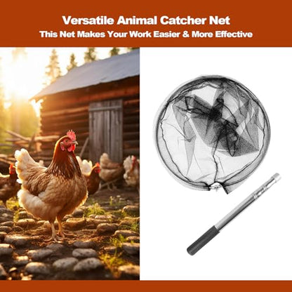 Animal Catcher Net, Chicken Catching Net for Poultry Supplies, Extendable 72" Made of Stainless Steel Fishing net Catcher for Catching Small Duck, Geese, Bird, Bat, Chickens, cat, Poultry