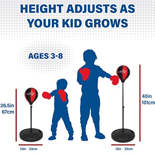 NSG Punching Bag for Kids & Boxing Gloves Set - Adjustable Freestanding Speed Bag with Spring-Loaded Stand, Junior Boxing Gloves & Hand Pump - Portable, Easy Assembly for Boys, Teens, Toddlers Ages 4+