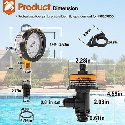 98209800 High Flow Manual Relief Valve/Air Relief Manual Valve Assembly with Pressure Gauge, Replacement for Pool and Spa Filter (1 PACK-98209800) - style: 1 PACK-98209800