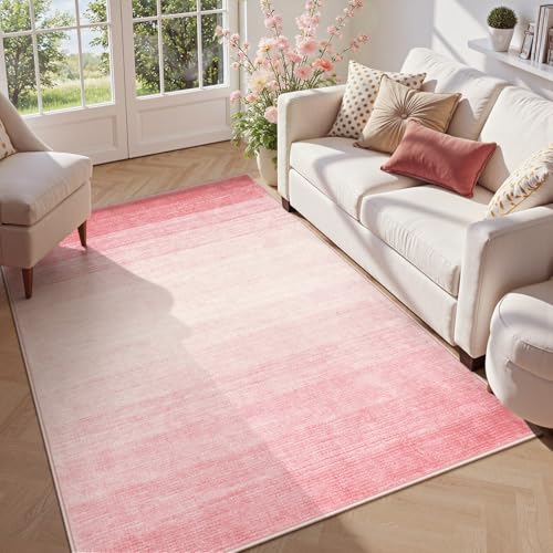 Wonnitar Pink Washable 4x6 Rug, Modern Ombre Rugs for Girls Bedroom, Soft Non-Slip Nursery Area Rug, Contemporary Non-Shed Kids Room Low Pile Throw Carpet for Dorm Playroom Living Room (Pink, 4'x6') - color: Pink, size: 4' x 6' (Rectangular)