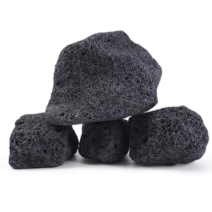 2.2-6.1 Inches Natural Black Lava Rock, 4 PCS Small Aquarium Rocks for Aquascaping, Terrariums, Reptile Tanks & Aquarium Décor - size: 2.2-6.1 in