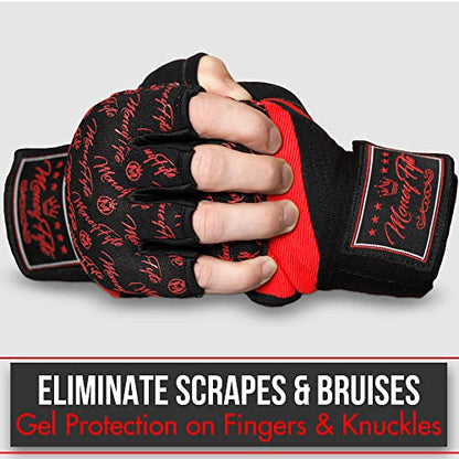 Quick Gel Boxing Wraps Under Boxing Gloves - Kickboxing MMA Muay Thai - Fist, Knuckle, Wrist Wrap Protection Inner Glove Hand Wraps - Men Women Kids - color: Black/Red, size: X-Small