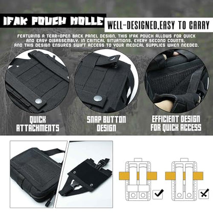 Upgrade Molle Rip Away Ifak Pouch, Tactical Small Belt First Aid Pouch Medical Utility EMT Pouch Only - color: BLACK