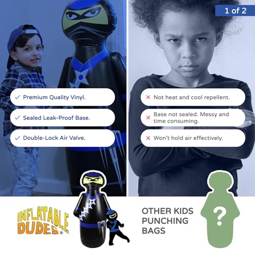 INFLATABLE DUDES Black Ninja Toy 47” - Kids Punching Bag | Sand-Base | Bop Bag, Pre-filled with Sand, Inflatable Toy, Punching Bag for Kids, Enhanced Bounce-Back Action, Indoor/Outdoor - color: Black/Blue Standard Ninja | Pre-filled with Sand