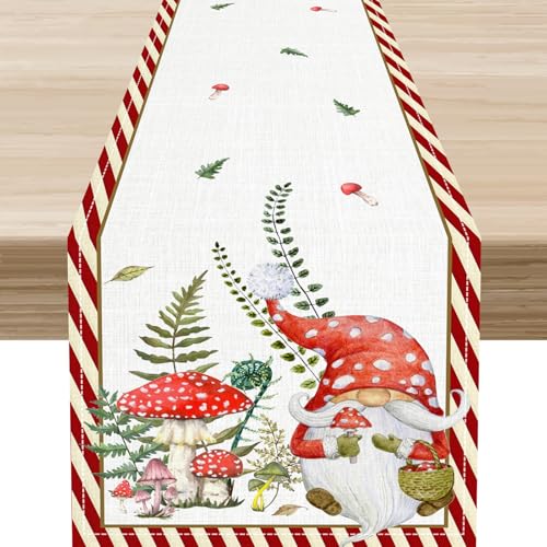 Mushroom Table Runner, Gnome Spring Summer Watercolor Floral Forest Plants Botanical Leaf Seasonal Farmhouse Wildflowers Home Kitchen Dining Table Decoration 13"x36" - color: Tr-mushroom03, size: 13x36" Table Runner