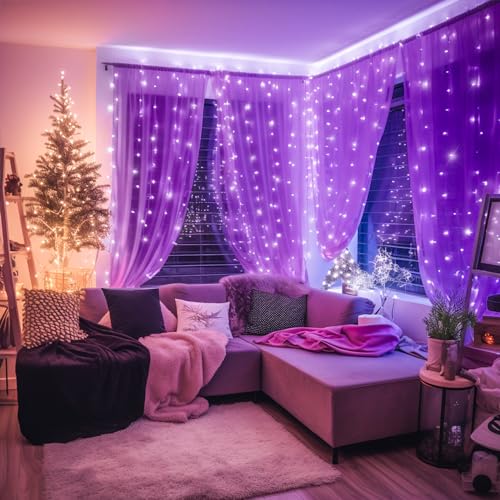 JMEXSUSS 300LED Purple Halloween Lights, 9.8x9.8ft Curtain Lights Plug in - color: Purple, size: 300 LED