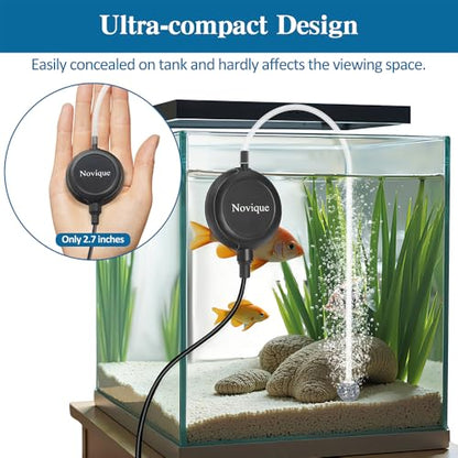 Nano Ultra Quiet Aquarium Air Pump 1.5W Mini Oxygen Aerator with Accessories for 1-15 Gallon Fish Tank Super Silent Black