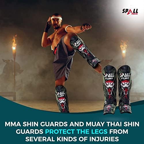 Muay Thai Shin Guards for Kickboxing Martial Arts BJJ Boxing Equipment MMA Training and Sparring Leg Guard with Instep Protection Pads - color: Fury-Green, size: Large/Xlarge