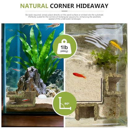 Aquarium Underground Corner Cave, Rock-Texture Fish Tank Viewing Tunnel Hideout for Betta, Shrimp, Corydoras & Kuhli Loach, Small Aquarium Decor Cave for Bottom-Dwelling Fish
