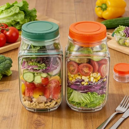 Salad Jar with Side Opening,Leakproof Portable Salad Container with Dressing Compartment,Reusable Home, Office, Travel, Outdoor Salad Container for Lunch (Green) - color: Green