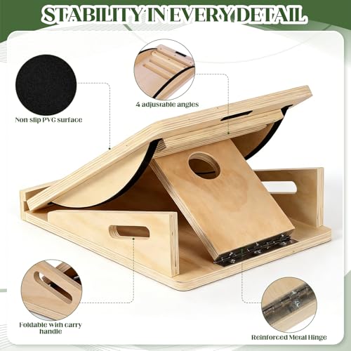 Slant Board 2-in-1 Calf Stretcher for Squats, Balance Board 500 LB | Metal-reinforced wood holds up to 500 lb, no wobble or collapse. 4 incline angles from 15° to 35° for calf, ankle and squats.