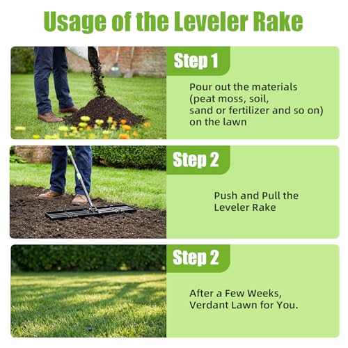 GARDTECH 16x10 Anti-Flip Lawn Leveling Rake,76" Adjustable Handle | Heavy Duty Stainless Steel,2mm Plate, for Topdressing, Sandbox, Garden Beds, Lawn Repair,Dog Spots - size: 16''x10''