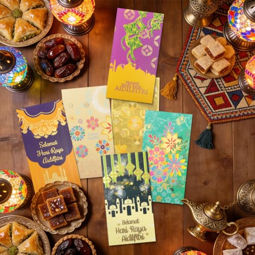 30 Pcs Eid Mubarak Money Envelopes 6.6x3.5 Inch Eid Gifts Cards Holders Assorted Styles Ramadan Pocket Envelope for Money for Islamic Muslim Holiday Party Supplies Celebrations Decor