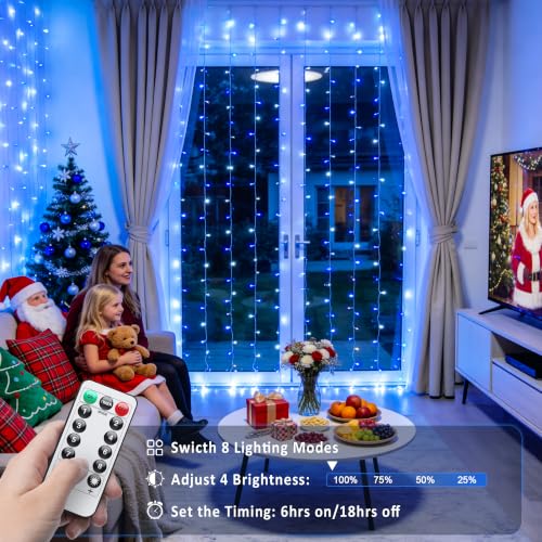 JMEXSUSS 200 LED USB Curtain Lights Blue and White - color: Blue and White, size: 200 LED