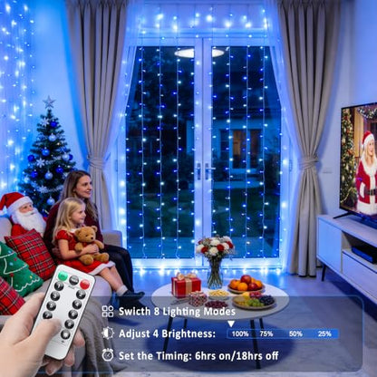 JMEXSUSS 200 LED USB Curtain Lights Blue and White - color: Blue and White, size: 200 LED