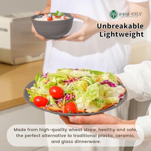 Homienly Wheat Straw Plates and Bowls Set, Lightweight & Unbreakable Dinnerware Set for Kitchen, Parties, Holidays, Microwave and Dishwasher Safe Dish Set - Plate Sets, Bowls, Cups, 24pcs (Grey Stone) - color: Grey Stone, size: 24 PCS