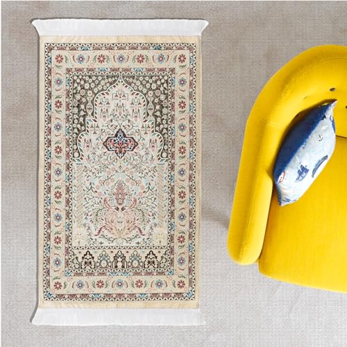 Islamic Prayer Rug, Thick Ramadan Gift - Pocket Mat for Men & Women, Muslim Gifts (Powder) - color: Powder