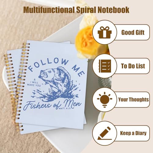 WUCHJ Blue and Yellow Retro Fish Christian Notebook, Matthew 4:19 Bible Verse Journal, Religious Scripture Spiral Notebook Journal for Note Taking, Christian Faith Based Gifts for Women Men, 5.5x8.3 Inch - color: blue fish follow me