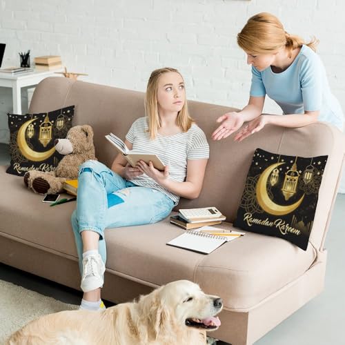 Elegant Ramadan Pillow Covers 18x18 in Gold and Black Pillow Covers Set of 2 Islamic Mosque Art Ramadan Cushion Cover Luxury Arabic Throw Pillows Cover Decor Glitter Religious pillowcover - color: Ramadan-2