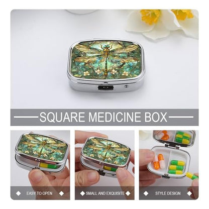 Metal 2 Compartment Pill Organizer Travel Friendly Portable Compact Pill Box Cute Pill Case to Hold Vitamins,Fish Oil,Supplements,Meds,Tablet for Purse,Pocket. (Dragonfly) - color: Dragonfly
