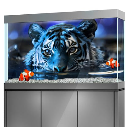 Aquarium Background Stickers - Tiger, Blue, Water, Reflection Self-Adhesive Fish Tank Reptile Terrarium Decor Poster (120 x 60 cm / (47.2 x 23.6 inches)) - size: 120 x 60 cm / (47.2 x 23.6 inches)