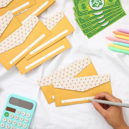 Teling 100 Pack Gold Money Style Envelopes for Cash Gifts Kraft, 3 x 7''