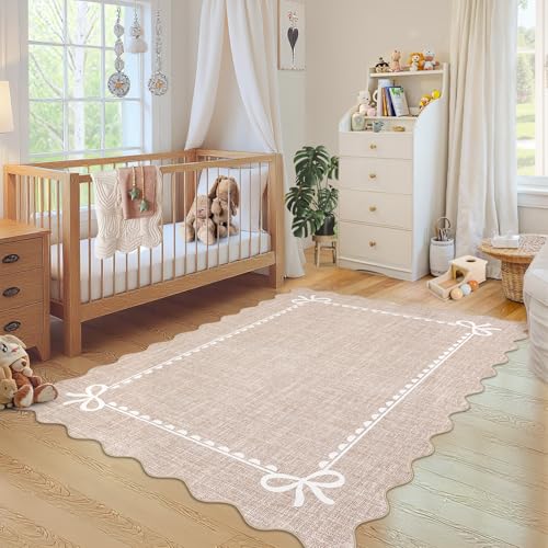 GarveeHome Scalloped Bow Rug 3x5 Washable Camel Rug for Bedroom Living Room - color: Camel, size: 3' x 5' (Rectangular)