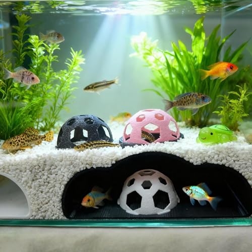 4-Piece Aquarium Fish Tank Cave Set - 1 Large 7.1" Tunnel + 3 Small 2.45" Hideouts | Safe Plastic Decor | Fish & Shrimp Viewing Tunnel for Corydora Catfish, Kuhli Loach(Black) - color: Black
