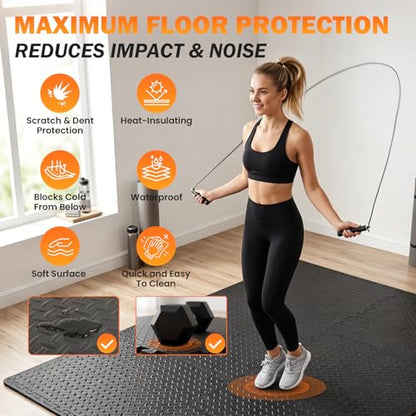 18 Tiles EVA Puzzle Exercise Floor Mats Set, Interlocking Foam Gym Tiles | 12.6"x12.6"x0.4", Water-Resistant Flooring for Home Gym, Workout Equipment, Kids' Play Areas, Garage Playroom - Black