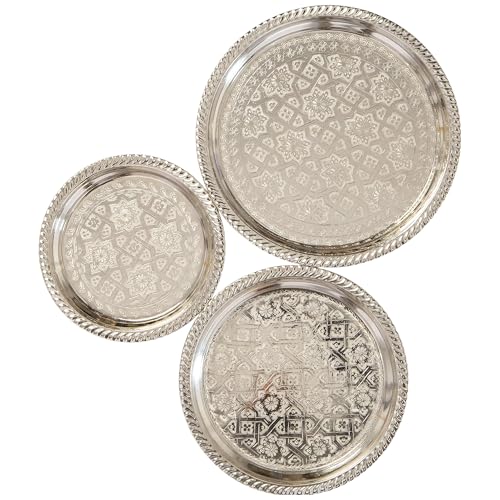Moroccan Tea Tray Serving Cocktail Silver Handmade Fez Small Or Large Round (9/11/13/15 Inches) (11 Inch) - size: 11"