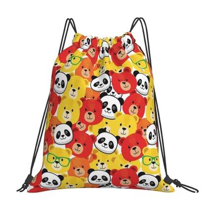 Cinch Sack Drawstring Backpack Cute Panda Bear, Waterproof Sports Bag for Basketball Soccer and Ball Storage - color: Pattern (374)