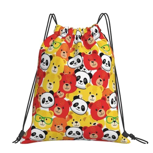 Cinch Sack Drawstring Backpack Cute Panda Bear, Waterproof Sports Bag for Basketball Soccer and Ball Storage - color: Pattern (374)